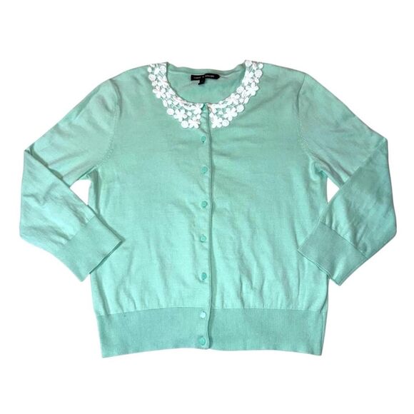 Womans Cable & Gauge Mint White Collar Cardigan Size Medium - Picture 1 of 6